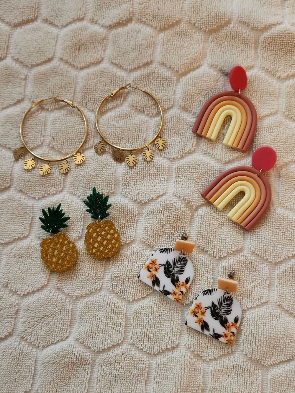 Retro Beach Tropical Summer Vacation Earring Set- Pink, Yellow, Gold